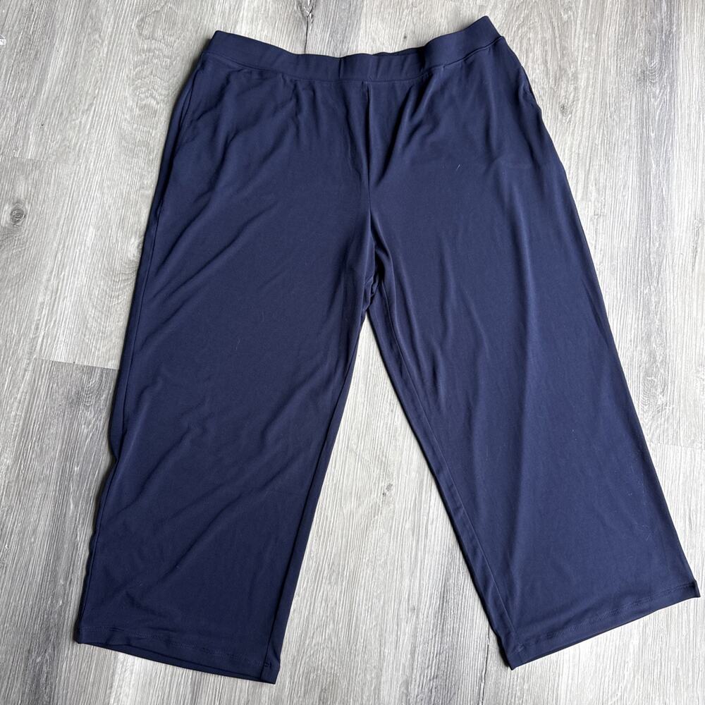Susan Graver Essentials Petite Liquid Knit Crop Pants, Navy, Large Petite LP